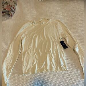 Lucky Brand Long Sleeve plain white T with ruffle around edges